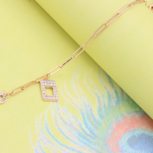 "Rose Gold Designer Bracelet with CZ Letter D Charms, XPBL0848 - Picture 5 of 12